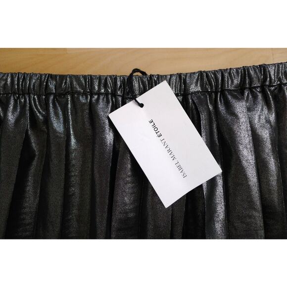 ISABEL MARANT ÉTOILE Madlen Pleat Lamé Midi Skirt Silver Net-A-Porter L NWT $405 - Picture 6 of 7